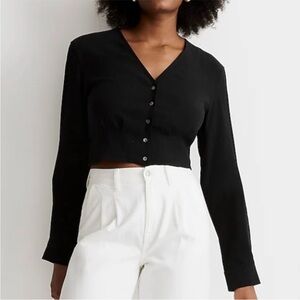 Madewell Black V-Neck Button Down Shirt